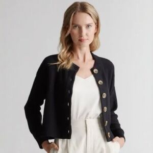 Quince Cropped Black Cardigan Organic Cotton M